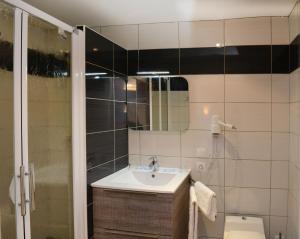 a bathroom with a sink and a shower and a toilet at Logis Chez Germaine in Geüs-d'Oloron +15 photos
