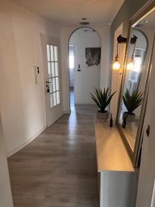 a hallway of a home with a mirror and plants at Gästezimmer in Hessisch Lichtenau in Lichtenau