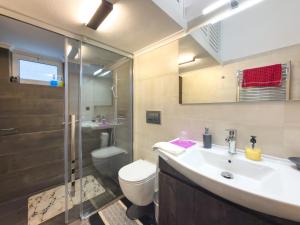 a bathroom with a sink and a toilet and a shower at Elitee Superior Mountain Residence in Vitina +25 photos