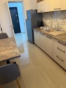 a kitchen with a sink and a refrigerator at Day Studio in Focşani
