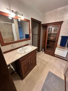 a bathroom with a sink and a mirror at Apartmány v Buši in Buš +42 photos
