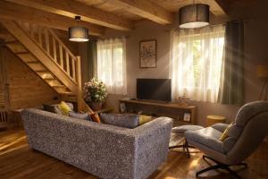 a living room with a couch and a television at Adria Nord Chalets in Žabljak +39 photos