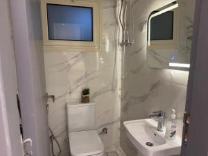 a bathroom with a toilet and a sink and a window at Colour holiday Zayed in Sheikh Zayed