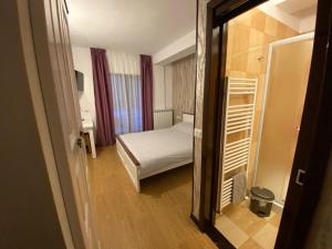 a small room with a bed and a mirror at Casa Complex Borsa in Statjunea Borsa