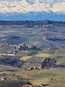 an aerial view of a farm in a valley with mountains at Agriturismo La Ruota in Montelupo Albese +52 photos