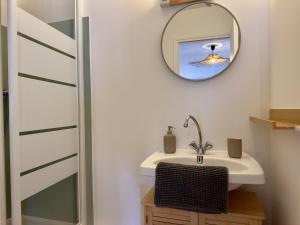 a bathroom with a sink and a mirror at Cocon de douceur en centre ville in Le Puy-en-Velay