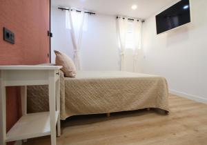 a small bedroom with a bed and a table at Hospedaje C-17 in Segovia +26 photos