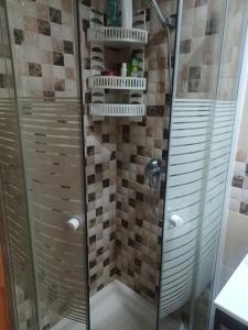 a shower with a glass door in a bathroom at bonito estudio equipado in Alcorcón +19 photos