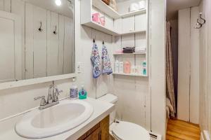 a bathroom with a sink and a toilet at Historic 1820s Homestead on Battenkill River! in Arlington +24 photos