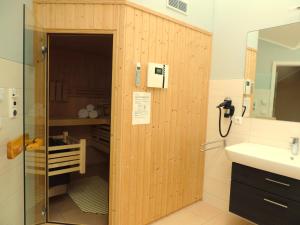 a bathroom with a shower and a sink at Casa Cavallo in Göhren-Lebbin +17 photos