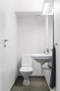 a bathroom with a white toilet and a sink at Central 4 room apartment in Bergen