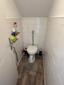 a small bathroom with a toilet in the corner at Ubytovanie Dana in Piešťany +25 photos