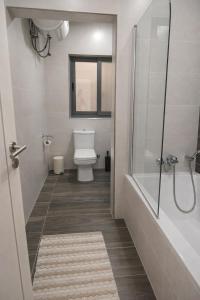 a bathroom with a toilet and a shower and a sink at Modern Double Room in Peaceful Pembroke just Minutes away from St Julians in Pembroke +1 photo