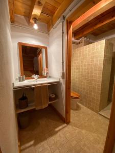 a bathroom with a sink and a toilet and a mirror at Ca La Pausa in Alpens +14 photos