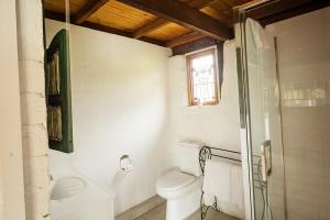 a white bathroom with a toilet and a window at Peppers Creek Accommodation in Pokolbin +15 photos