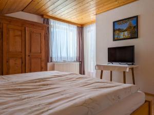 a bedroom with a large bed and a television at Rauterhof in Hermagor