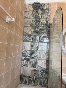 a shower in a bathroom with a plastic shower curtain at Nine On Borghorst in Port Elizabeth +8 photos