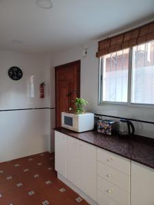 a kitchen with a counter with a microwave on it at Lorea Puerto in Puerto de Sagunto +39 photos