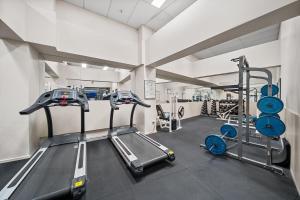 a gym with two treadmills and two machines at Lakefront Panorama – Sky Collection Suite in Canberra