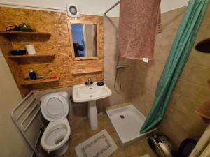 a small bathroom with a toilet and a sink at Studio Vans in Les Vans