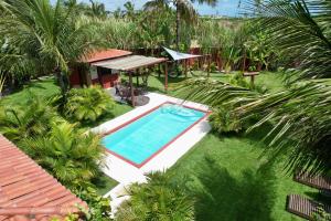an overhead view of a swimming pool in a garden at Kitesurf Oasis Maracajaú in Maracajaú