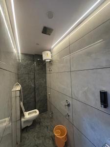 a bathroom with a toilet and a urinal on the wall at Hotel RK in Ujjain +9 photos
