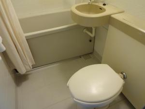 a white toilet sitting in a bathroom next to a sink at Hotel South Island in Miyako-jima