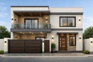 a rendering of a house with a balcony at Ali House in Lahore