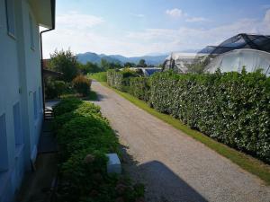 a garden path next to a house with bushes at Boscaglie sweet home in Marostica