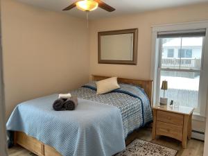 a bedroom with a bed and a ceiling fan at Roberts Lake House Room# 2 in Colchester