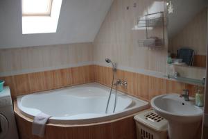 a bathroom with a bath tub and a sink at Apartment Lilianna in Karlovy Vary +31 photos