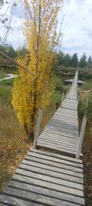 a wooden bridge over a body of water at Усадьба in Kostanay