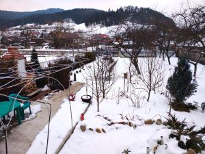 a snow covered yard with trees and buildings at Panaghie in Hangul