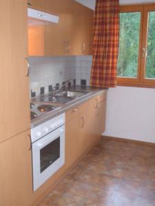 a kitchen with a sink and a stove at Bauernhof Großwolfing- Appartementhaus Fischbacher in Ebbs +19 photos