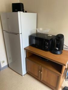 a microwave sitting on a counter next to a refrigerator at Appartement-Vierzon-centre in Vierzon