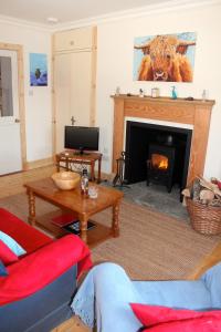a living room with a couch and a fireplace at South Lodge in Lochgilphead