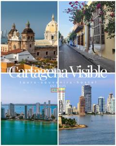 a collage of photos of the city of calicoville at Cartagena Visible Casa de Huéspedes in Cartagena de Indias