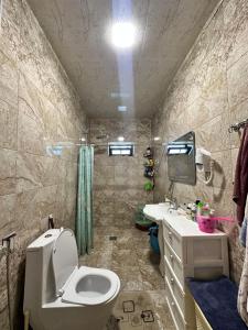 a bathroom with a toilet and a sink at Mini Villa in Tel