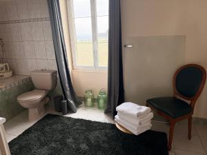 a bathroom with a toilet and a chair and a window at Bed & Breakfast Chateau Saintonge in Le Chevain