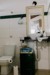 a bathroom with a toilet and a sink and a mirror at Joia do Pepira in Brotas