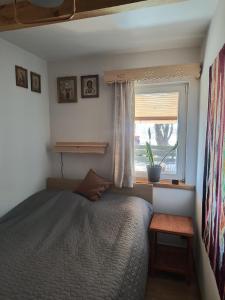 a bedroom with a bed and a window at Gospodarstwo agroturystyczne alpaki Pituchówka in Łoknica