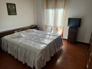 a bedroom with a bed and a flat screen tv at Casa di Anna in Graffignano
