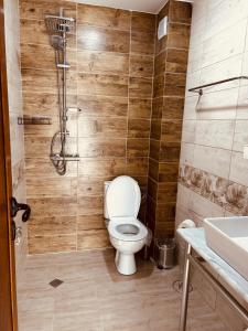 a bathroom with a toilet and a shower at Къща за гости Касида in Sapareva Banya +38 photos