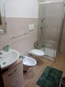 a bathroom with a shower and a toilet and a sink at Fashion room in Altamura