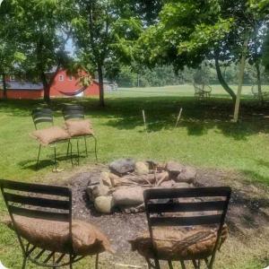 four chairs and a fire pit in a yard at The Hideaway in North Canton