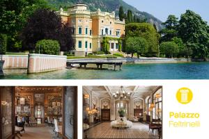 a collage of two pictures of a mansion at Limonaia dei Dogi Entire 7BR Villa with Private Pool & Lake Garda View in Gargnano