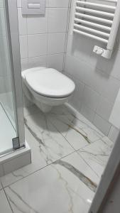 a bathroom with a toilet and a marble floor at Appartement paisible in Clichy +19 photos