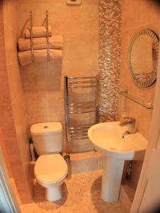 a bathroom with a toilet and a sink at Watchcombe House in Colyton