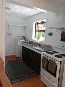 a kitchen with a stove and a sink at Rata Lodge Accommodation in Otira