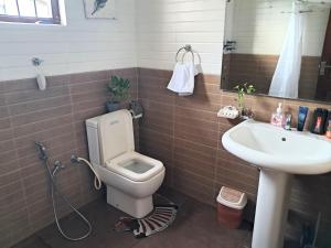 a bathroom with a toilet and a sink at Vibes Home Stay in Athurugiriya